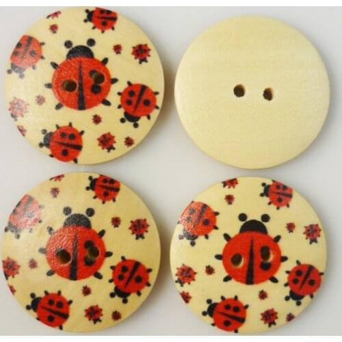 20PCS 30MM ladybug painting wooden buttons coat boots sewing clothes accessories MCB-226