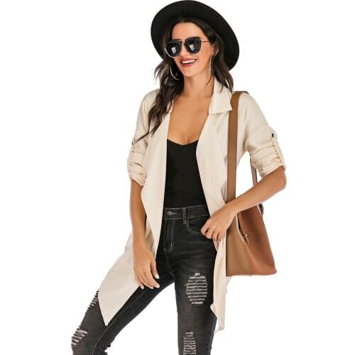 2020 fall/winter new womens solid color lapel pocket thin windbreaker jacket women