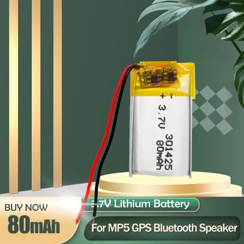 301425 3.7V 80mAh Lithium Polymer Rechargeable Battery For Bluetooth Headset Selfie Stick Reading Pen Pedometer Lipo Li ion Cell