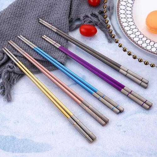 50pairs Stainless Steel Tableware Colorful Length 23cm Reusable Chopsticks Dishware Silver Iron Antiskid Household Metal NO243