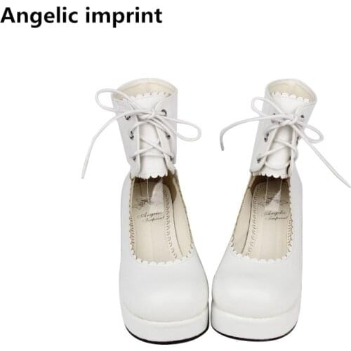 Angelic imprint mori girl lolita shoes woman cosplay shoes lady mid heels Pumps women princess dress shoes 33-47 5cm pure white