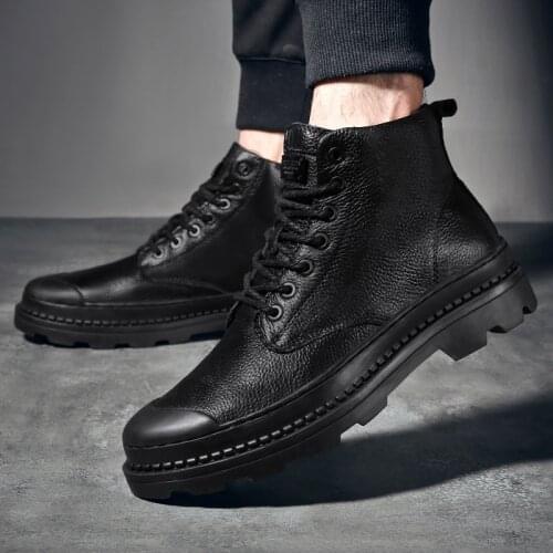 Winter Boots Men Genuine Leather Shoes lace up Men Ankle Boots Warm Plush snow boots Winter Male Footwear Military Booties