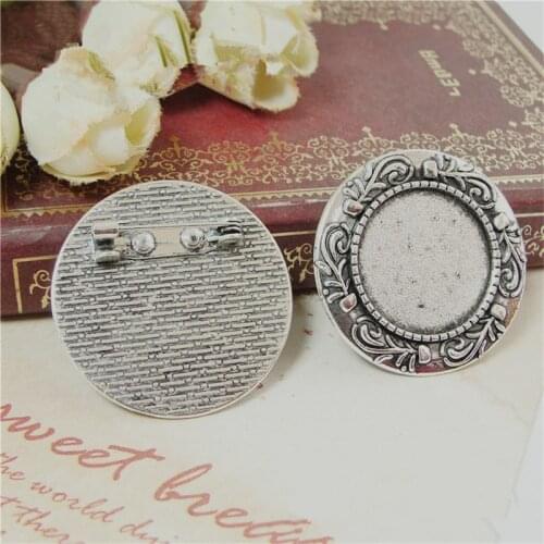 RONGQING 20pcs/lot Roman Retro Patterns Flower Pot 20mm Brooches Cabochons Settings Cameo Base Cordon Bijoux