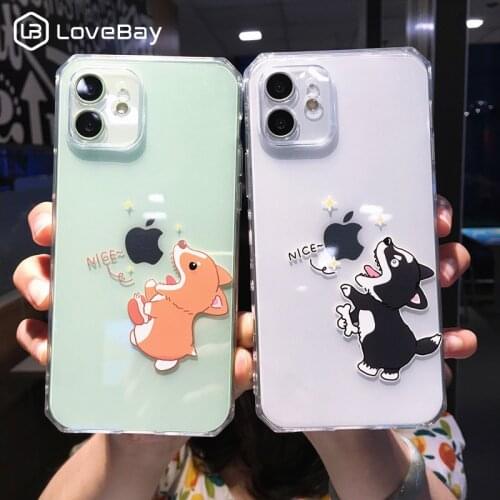 Cute Cartoon Dog Phone Case For iPhone 12 11 Pro Max X XR XS Max 7 8 Plus Clear Shockproof Lens Protection Soft TPU Back Cover