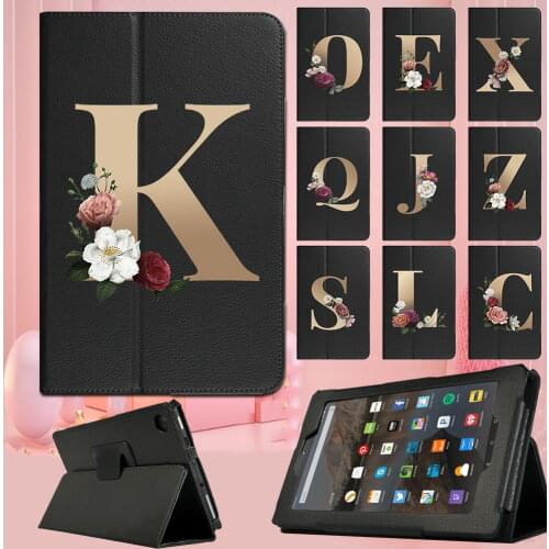 Tablet Case for Amazon Fire HD 8/HD 10/Fire 7 - New Drop Resistance Gold Letter Leather Back Support Cover Case + Free Stylus