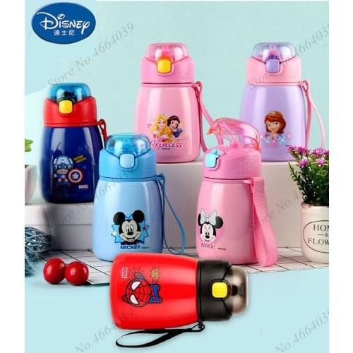 Disney Baby Feeding Cup with Straw New Stainless Steel Insulation Learn Drinking Cup Thermal Bottle Leak-poof Kettle Sippy Cup