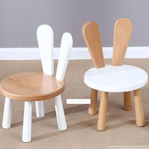 Cute Children Rabbit Back Pine Solid Wood Baby Chair Stool Table Set Kids Nursery School Student Study Kindergarten Furniture