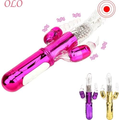 OLO 360 Degree Rotation Dildo Vibrator G-Spot Vagina Massager Clitoris Stimulation Rabbit Vibrator Transfer Beads AV Rod Sex Toy