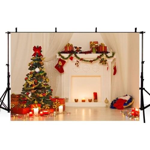 Photographic background Christmas tree red socks fireplace children New Year new backdrop photocall photo printed