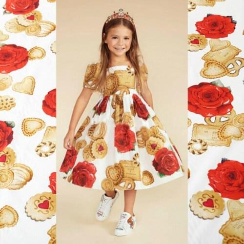 Italian Luxury Brand 100% Cotton Poplin Rose Printed Fabric Clothing Shirt Cloth Fabrics for Dress Sewing Per Meter Material