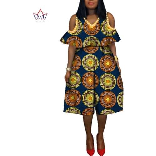 Women Jumpsuit 2019 Plus Size Africa Cotton Wax Print Romper Bazin Riche Sexy Jumpsuit Dashiki Elegant Africa Clothing WY2088