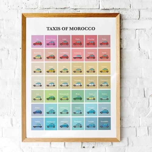 Colorful Taxis of Morocco Canvas Painting Print Posters Travel Souvenir Vehicle Wall Art Pictures for Dormitory Kids Room Decor