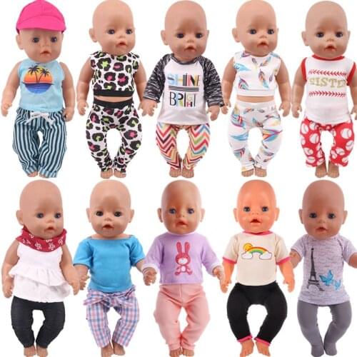 Doll Clothes 2Pcs/Set Tops+Trousers Dress Fit 18 Inch American&43CM Reborn Baby New Born Doll ,Girls Russia Doll DIY Gifts Toy