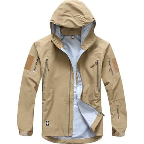 Outdoor Tactical Waterproof Hard Shell Military Men Jackets Camouflage Hooded Anti-wear Sports Climbing Glue Windbreaker Coats