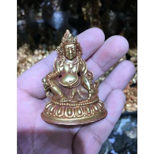 Nepal tibet bronze gold carved small buddhism buddha Yellow Jambhala statue