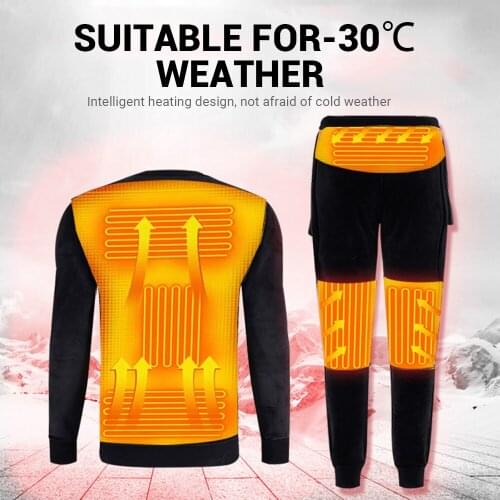 Cold Heated Underwear Fleece Lined Heating Thermal Set USB Electric Heated T-Shirts & Pants Battery Powered Ski Wear Gift cloth