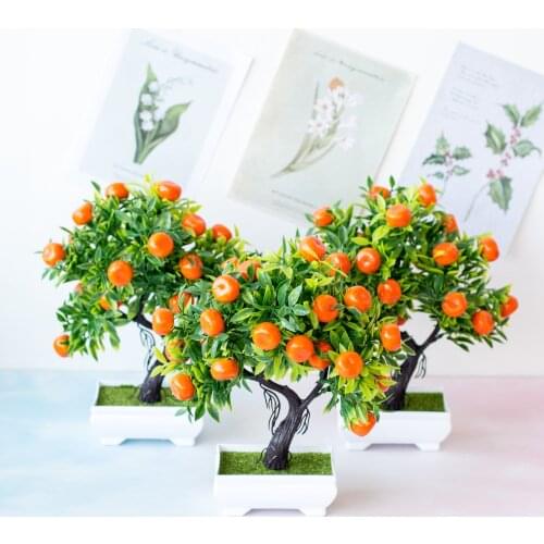 22Heads Orange Artificial Orange Tree Potted Bonsai Christmas Halloween New Year Festival Party Home Decoration Fake Fruits