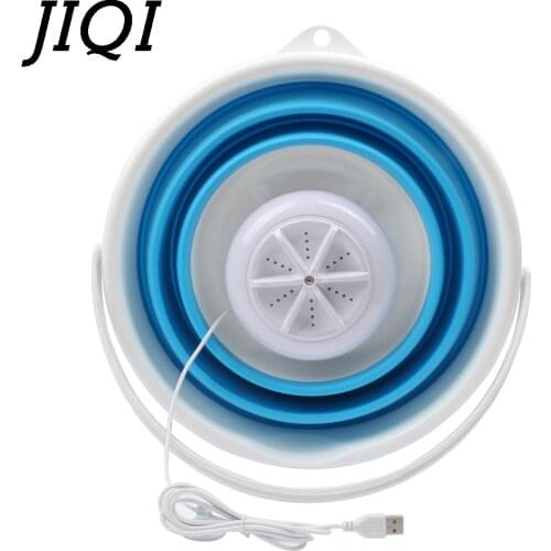 JIQI Mini portable automatic washing machine single barrel ultrasonic cleaner turbine foldable bucket USB laundry clothes washer
