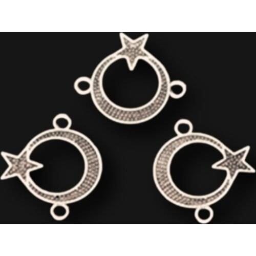20pcs Silver Plated National Emblem of Turkey Connectors Moon and Stars Bracelet Metal Accessories DIY Charms For Jewelry Making