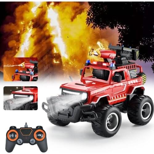 1:14 Remote Control Fire Truck Rechargeable Fire Truck Water Spray Project Cross Road Ladder Anti Fall Music Children Toy Gift