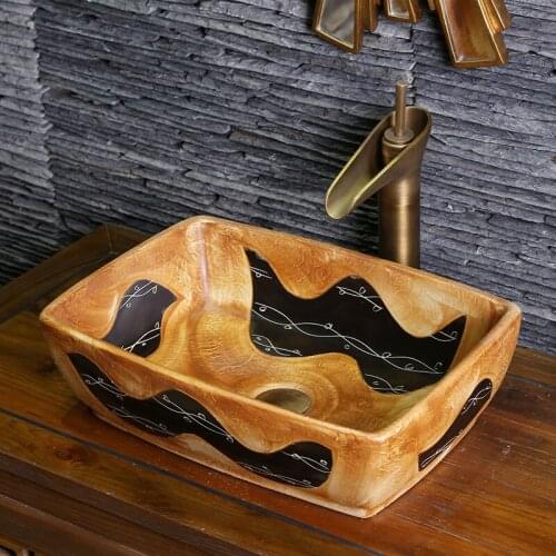 Rectangular Ceramic Counter Top Wash Basin Cloakroom Hand Painted Vessel Sink bathroom sinks ceramic sinks bathroom