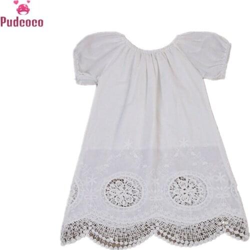 Pudcoco 2020 Summer Toddler Baby Girl Clothes Short Sleeve Dress Lace O Neck Sundress Outfits Cotton Clothing 0-4Y