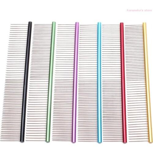 Neko Pet Comb Stainless Steel Rounded Ends Teeth Comb Dog Hair Comb for Home Grooming Removes Knots and Tangles 7.5" 6 Colors