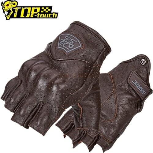 Retro Motorcycle Gloves Breathabls Motorcycle Riding Leather Gloves Half Finger Racing Motorcycle Anti-Fall Touch Screen Gloves