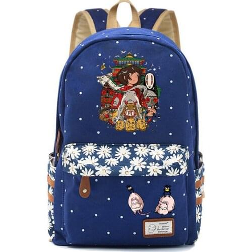 Anime Spirited Away Backpack Casual High Quality Canvas Packsack Schoolbag Teenger Mochila Unisex Student Travel Laptop Bag