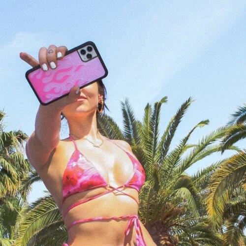 Pink Flames PC+TPU Phone Cover Case for iPhone 6 6S 7 8 Plus X Xs XR 11 12 Mini Pro Max Silicone Fundas HYPC004