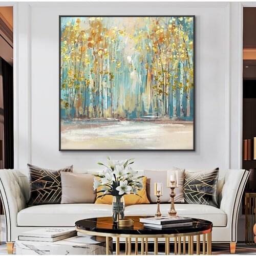 Modern Abstract Golden Trees Oil Painting On Canvas Print Nordic Poster Wall Art Picture For Living Room Home Decor Frameless