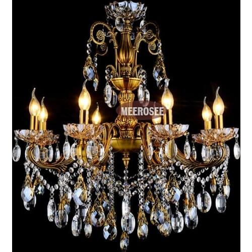 Modern Bronze Finished Antique Chandelier Lingting Luxurious Brass Luxury K9 Crystal Hanging lamp luminaria D750mm H750mm