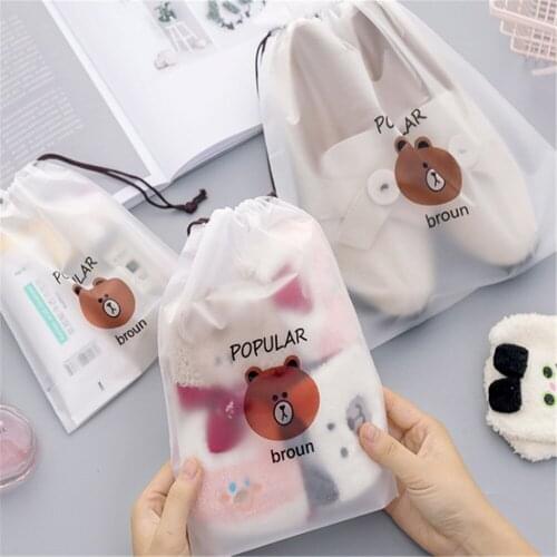 Cartoon Bear Drawstring Bag Transparent travel organizer Shoes Storage Bag Clothes Packing travel accessories