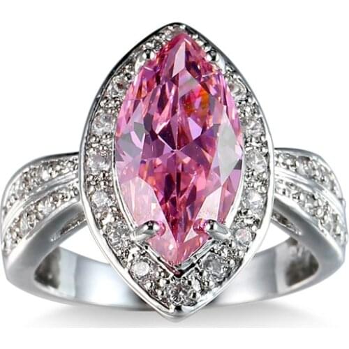 Unique Pink Cut AAA Cubic Zirconia 925 sterling silver Rings Luxury Stone for Women girl Wedding Jewelry Anel Feminino drop ship