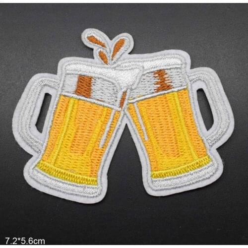 Yellow Cup Of Beer Iron On Embroidered Clothes Patches For Clothing Stickers Garment Wholesale