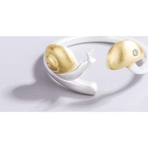 Sole Memory Golden Snail Mushroom Cute Mini Fresh 925 Sterling Silver Female Resizable Opening Rings SRI971