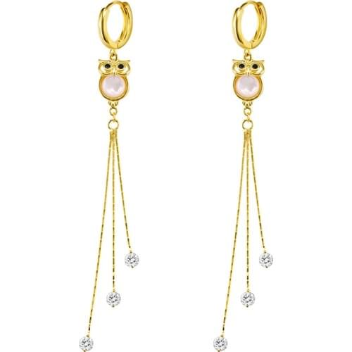 Cute Owl Long Tassel Drop Earrings 925 Sterling Silver Zircon Gold color Chain Earrings For Women Fashion Jewelry Accessories