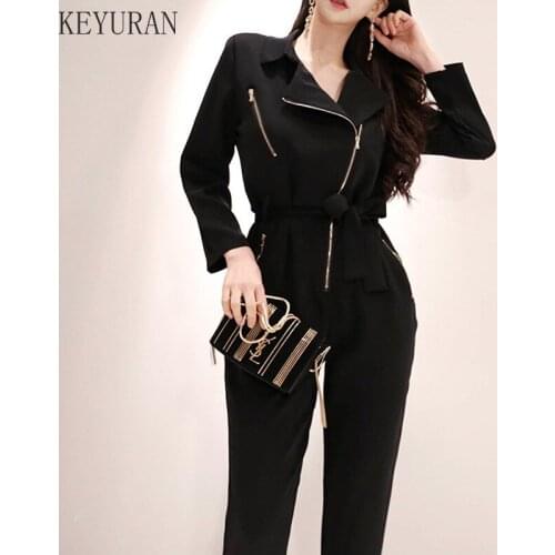 Fashion women new arrival casual comfortable jumpsuit vintage work style suit collar wild trend combinaison femme black romper
