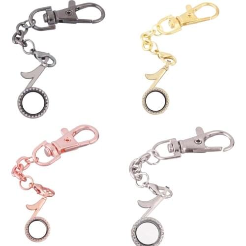 1pcs Musical note with crystal Alloy Floating charm Locket Keychain with Lobster clasp DIY twist memory Glass locket Key chain
