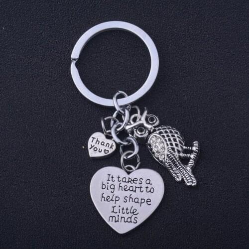 12PC It Takes A Big Heart To Help Shape Little MInds Keyring Teachers Day Gift Owl Pendant Thank You Love Heart Charm Keychains