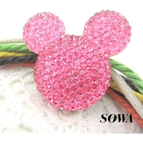 2016 New Arrival 50pcs/lot Size 35*30mm Pink Color Mickey Head Flatback Scrapbooking For Phone/Wedding AB Resin Beads