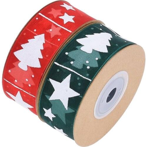 25mm New Printing Christmas Tree Star Ribbon Gift Bow Wrapping Decoration Material Transparent Snow Weeds 20m