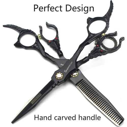 440c 6 inch high quality professional hairdressing scissors perfect fine design carving handle barber scissors thin hair cuts