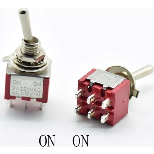 5Pcs Red Toggle Switch Mini MTS-202 ON/ON DPDT Latching 2A 250VAC / 5A 120VAC 6 Pins With Solder Terminal waterproof