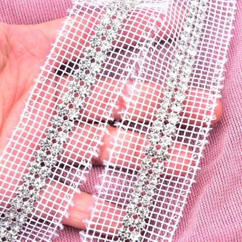 5 Yards/Lot 4.5mm 2 Rows Sew on Silver Metal Base Rhinestone Crystal Mesh Trim Lace Banding for Garment Bags Shoes Decoration