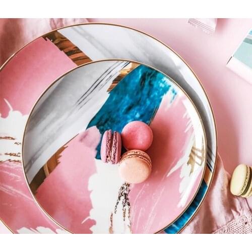 Watercolor art depicts Phnom Penh ceramic snack plate Western steak plate home dish decoration plate