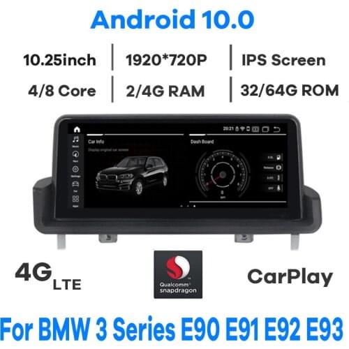 10.25" Qualcomm CPU Android 10.0 Car Multimedia Player GPS Radio for BMW 3 Series E90 E91 E92 E93 with BT Wi-Fi 4G iDrive Knob