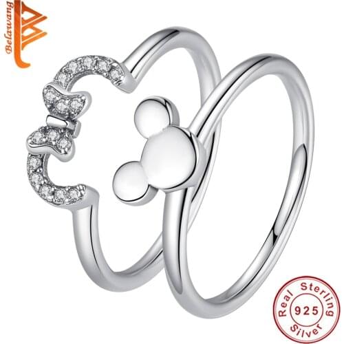 BELAWANG 100% 925 Sterling Silver Ring Cartoon Minnie Finger Ring for Women Sterling Silver Jewelry Gift Female engaged Ring