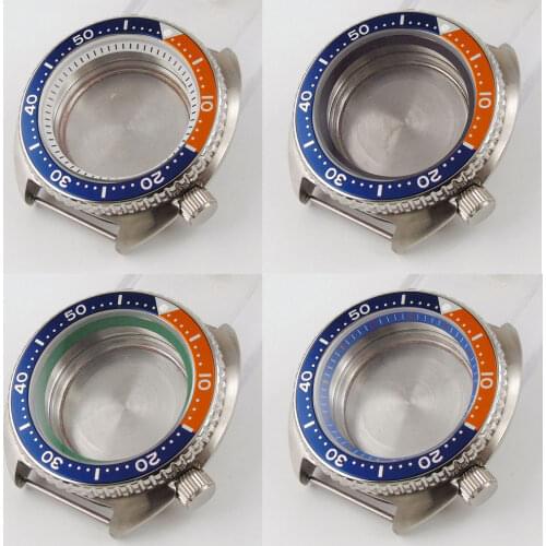 Fit NH35A NH36A 45mm Automatic Wristwatch Case Unidirectional Bezel Brushed Screw Down Crown Sapphire Glass