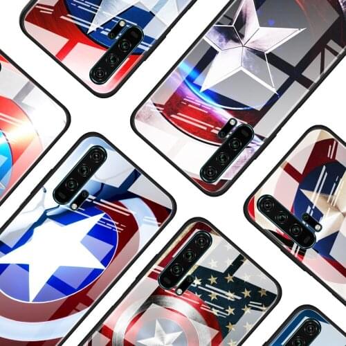 Captain America shield Marvel for Honor 30 20 10 9X Pro Plus Lite 8X Huawei Y8P Y6P Y5P Y9 Y7 Y6 2019 Tempered Glass Phone Case